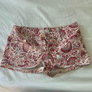 Tory Burch Red and Cream Floral Jean Shorts